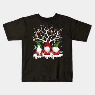 Cute Gnome Buffalo Plaid Christmas Tree Light Santa Decor Gift Merry Christmas 2020 Kids T-Shirt